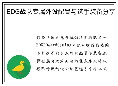 EDG战队专属外设配置与选手装备分享