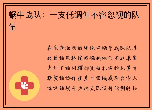 蜗牛战队:一支低调但不容忽视的队伍